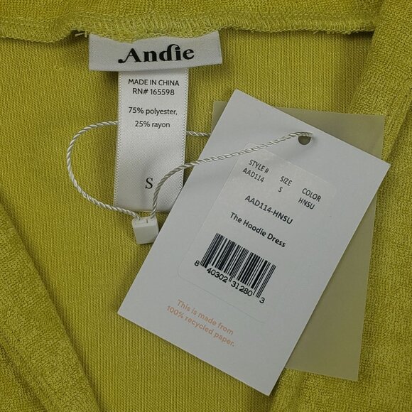 Andie Swim The Hoodie Dress Women's Size Small Honeysuckle Terry Lounge Cover-Up - Picture 2 of 16